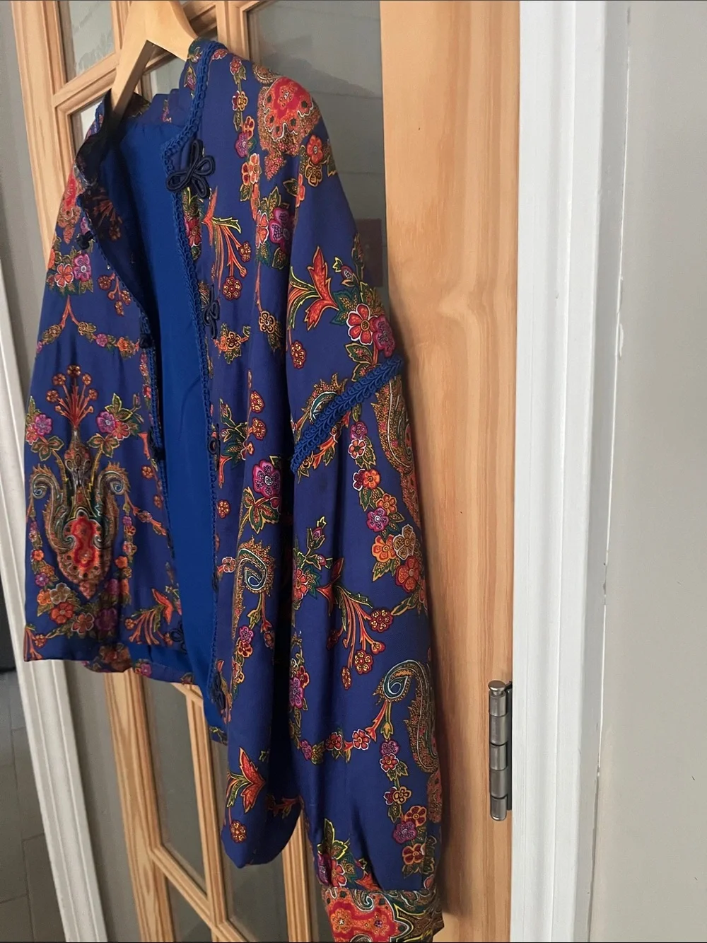 Blue Floral Embroidered Suzani Jacket - handmade/custom Asian jewel tone crop